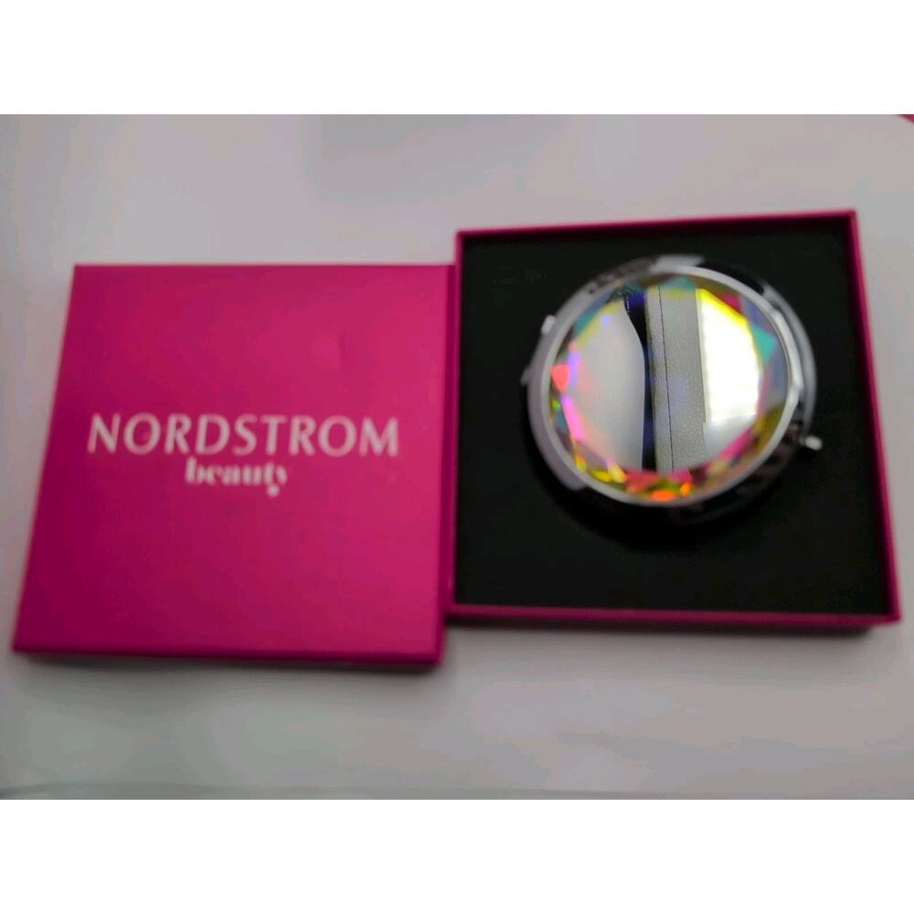Nordstrom Beauty jeweled compact mirror Two Side Plus Top NIB Wrap Still On Back